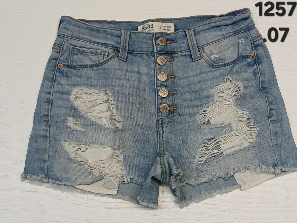 Mudd (5) Flex Stretch High Rise Shortie Light Denim Shorts